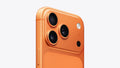 Orange smartphone with camera lenses on a light gray background
